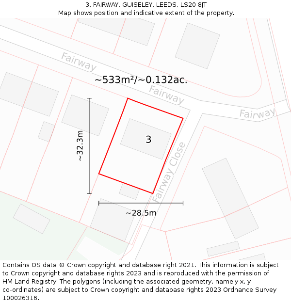 3, FAIRWAY, GUISELEY, LEEDS, LS20 8JT: Plot and title map