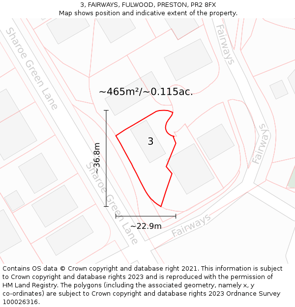 3, FAIRWAYS, FULWOOD, PRESTON, PR2 8FX: Plot and title map