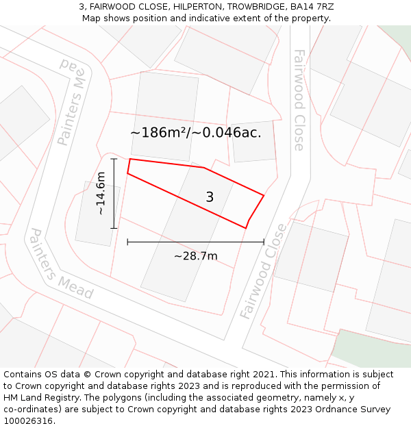 3, FAIRWOOD CLOSE, HILPERTON, TROWBRIDGE, BA14 7RZ: Plot and title map