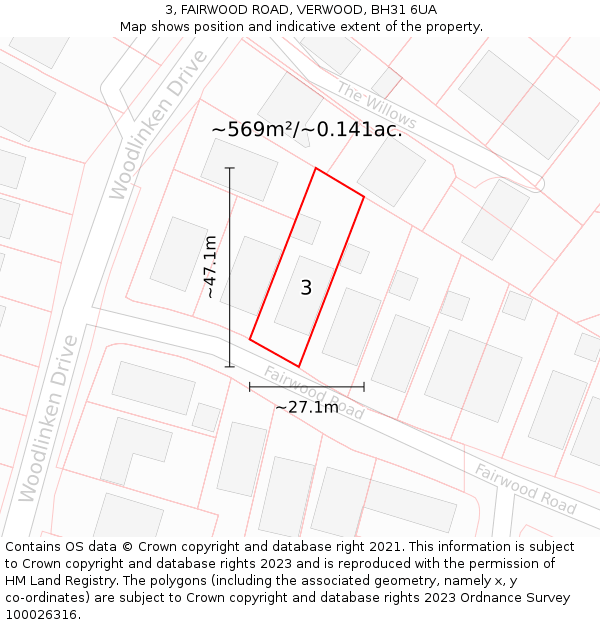 3, FAIRWOOD ROAD, VERWOOD, BH31 6UA: Plot and title map