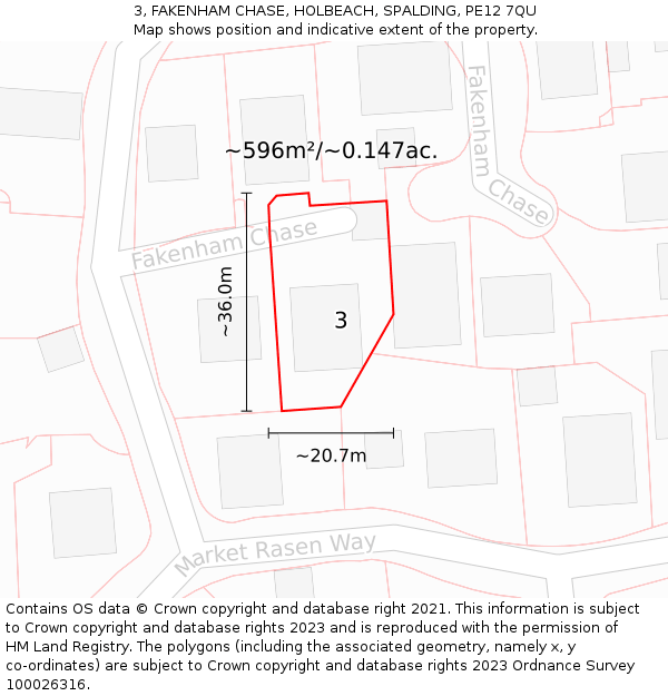 3, FAKENHAM CHASE, HOLBEACH, SPALDING, PE12 7QU: Plot and title map