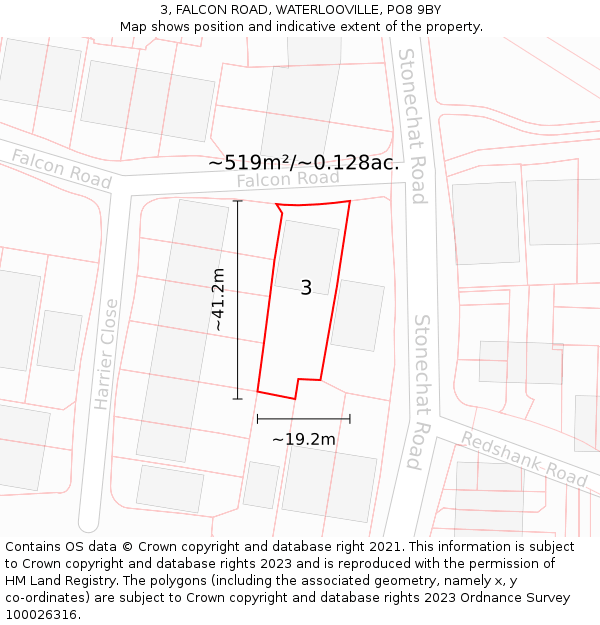 3, FALCON ROAD, WATERLOOVILLE, PO8 9BY: Plot and title map