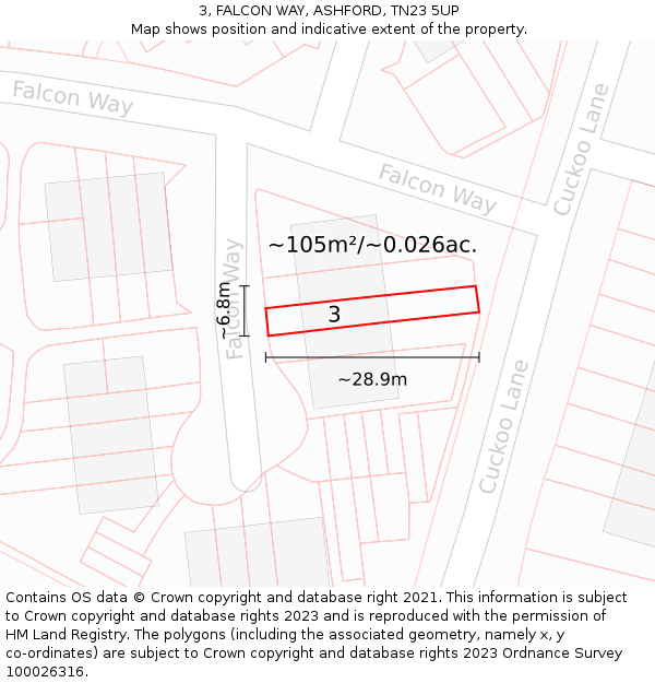 3, FALCON WAY, ASHFORD, TN23 5UP: Plot and title map