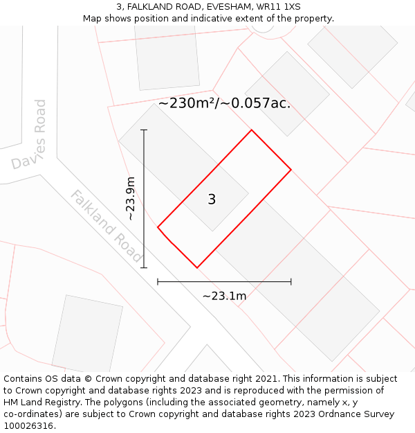 3, FALKLAND ROAD, EVESHAM, WR11 1XS: Plot and title map