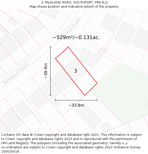 3, FALKLAND ROAD, SOUTHPORT, PR8 6LG: Plot and title map