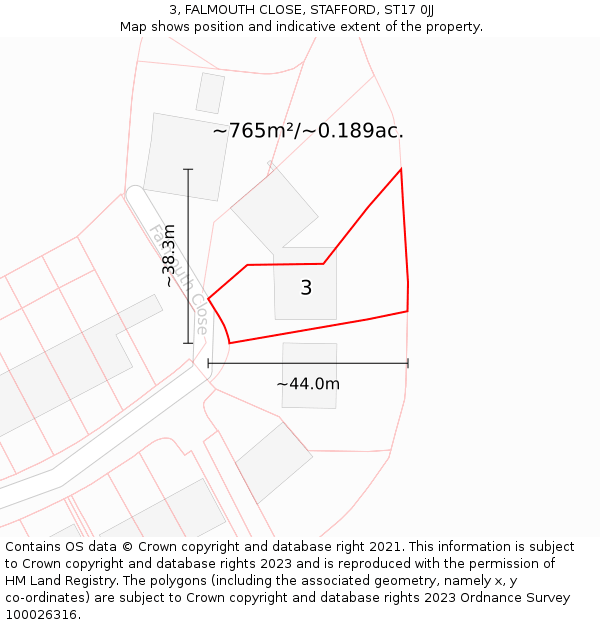 3, FALMOUTH CLOSE, STAFFORD, ST17 0JJ: Plot and title map