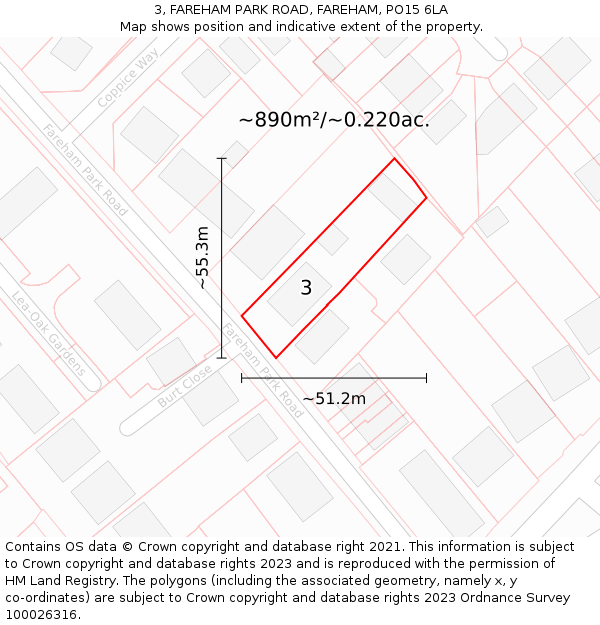 3, FAREHAM PARK ROAD, FAREHAM, PO15 6LA: Plot and title map