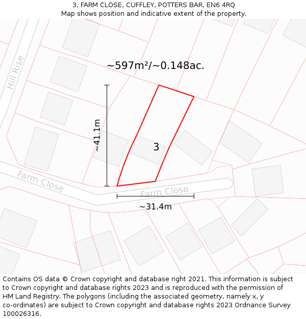 3, FARM CLOSE, CUFFLEY, POTTERS BAR, EN6 4RQ: Plot and title map