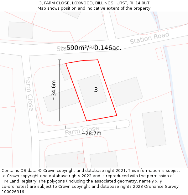 3, FARM CLOSE, LOXWOOD, BILLINGSHURST, RH14 0UT: Plot and title map