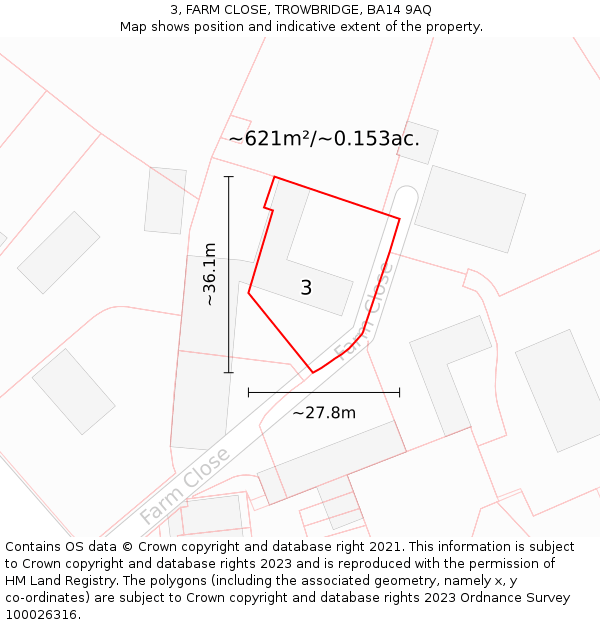 3, FARM CLOSE, TROWBRIDGE, BA14 9AQ: Plot and title map