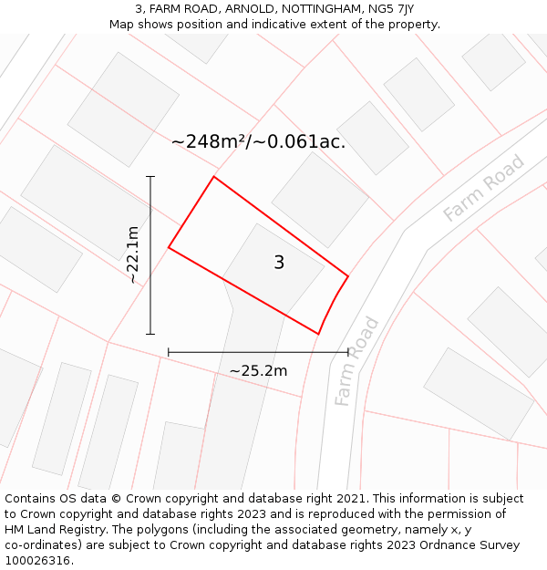 3, FARM ROAD, ARNOLD, NOTTINGHAM, NG5 7JY: Plot and title map