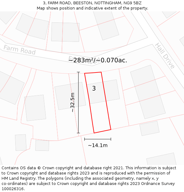 3, FARM ROAD, BEESTON, NOTTINGHAM, NG9 5BZ: Plot and title map