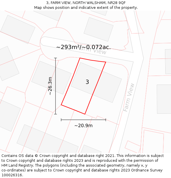 3, FARM VIEW, NORTH WALSHAM, NR28 9QF: Plot and title map