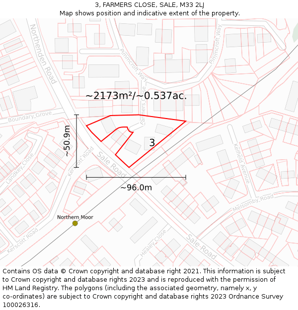 3, FARMERS CLOSE, SALE, M33 2LJ: Plot and title map