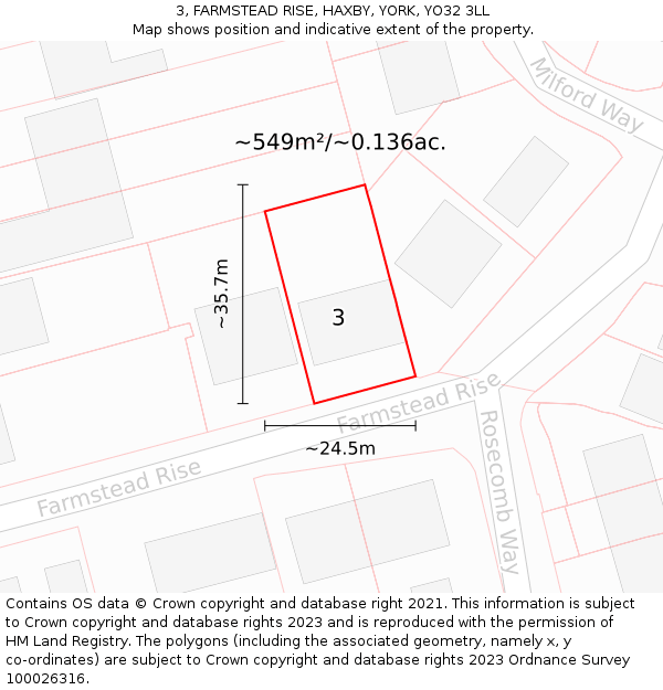 3, FARMSTEAD RISE, HAXBY, YORK, YO32 3LL: Plot and title map