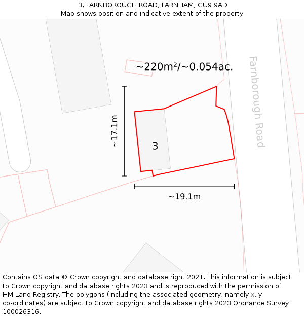 3, FARNBOROUGH ROAD, FARNHAM, GU9 9AD: Plot and title map