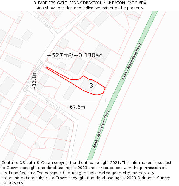 3, FARRIERS GATE, FENNY DRAYTON, NUNEATON, CV13 6BX: Plot and title map