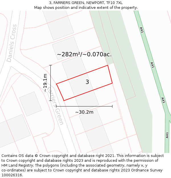 3, FARRIERS GREEN, NEWPORT, TF10 7XL: Plot and title map