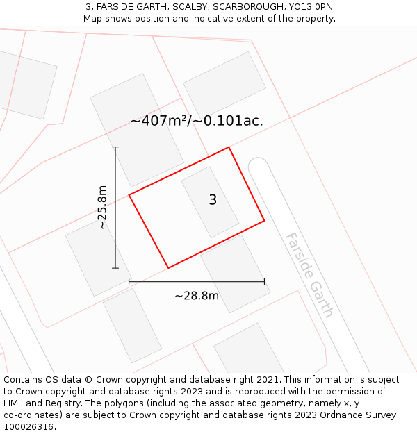 3, FARSIDE GARTH, SCALBY, SCARBOROUGH, YO13 0PN: Plot and title map