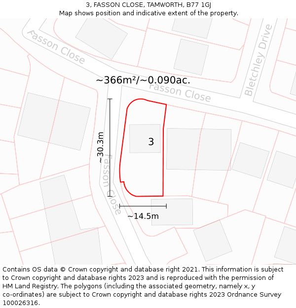 3, FASSON CLOSE, TAMWORTH, B77 1GJ: Plot and title map