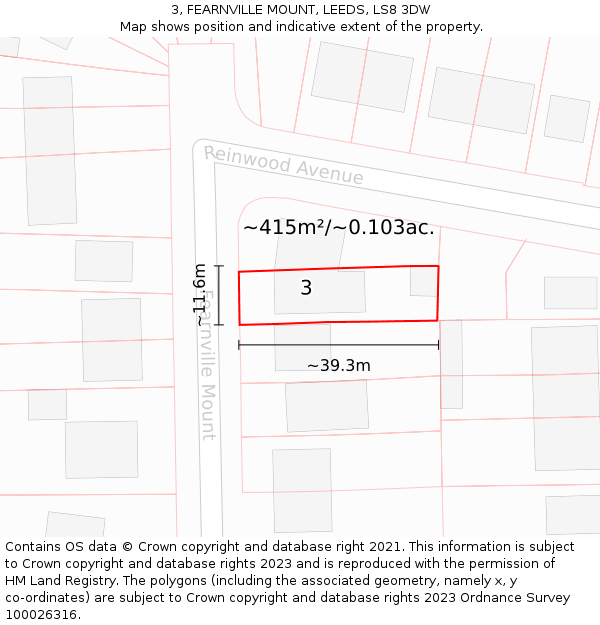 3, FEARNVILLE MOUNT, LEEDS, LS8 3DW: Plot and title map