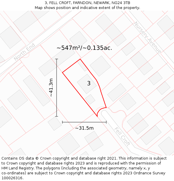 3, FELL CROFT, FARNDON, NEWARK, NG24 3TB: Plot and title map