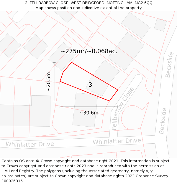 3, FELLBARROW CLOSE, WEST BRIDGFORD, NOTTINGHAM, NG2 6QQ: Plot and title map