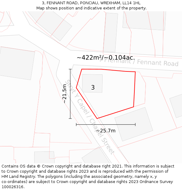 3, FENNANT ROAD, PONCIAU, WREXHAM, LL14 1HL: Plot and title map