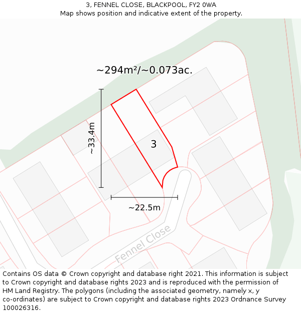 3, FENNEL CLOSE, BLACKPOOL, FY2 0WA: Plot and title map