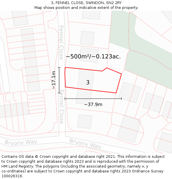 3, FENNEL CLOSE, SWINDON, SN2 2RY: Plot and title map