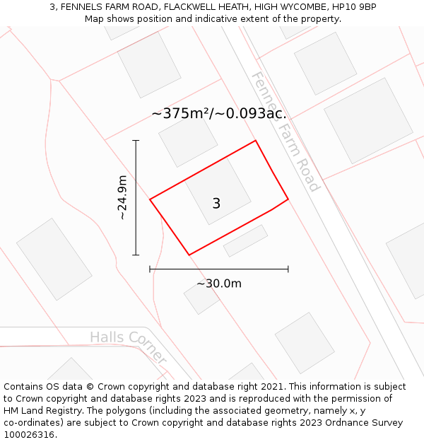 3, FENNELS FARM ROAD, FLACKWELL HEATH, HIGH WYCOMBE, HP10 9BP: Plot and title map