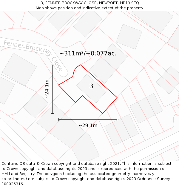 3, FENNER BROCKWAY CLOSE, NEWPORT, NP19 9EQ: Plot and title map