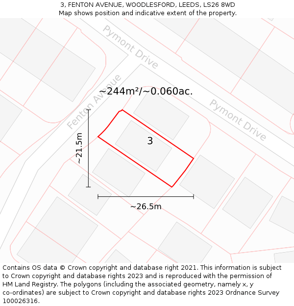 3, FENTON AVENUE, WOODLESFORD, LEEDS, LS26 8WD: Plot and title map