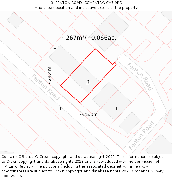 3, FENTON ROAD, COVENTRY, CV5 9PS: Plot and title map