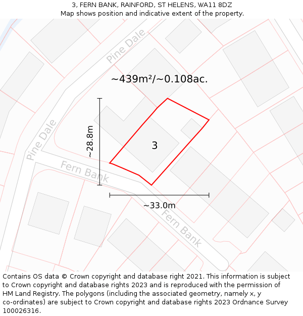 3, FERN BANK, RAINFORD, ST HELENS, WA11 8DZ: Plot and title map