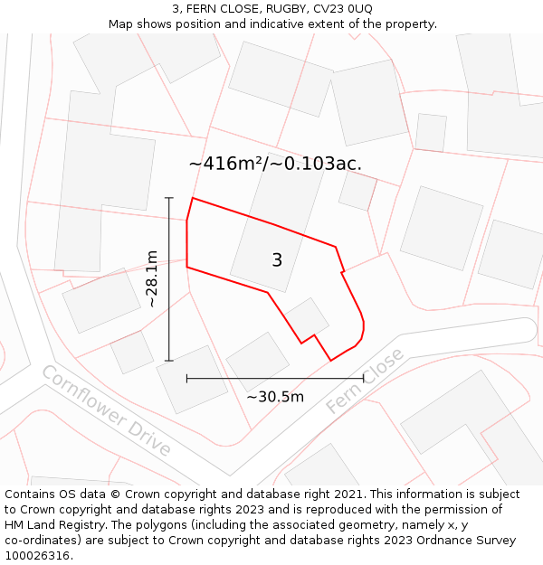 3, FERN CLOSE, RUGBY, CV23 0UQ: Plot and title map