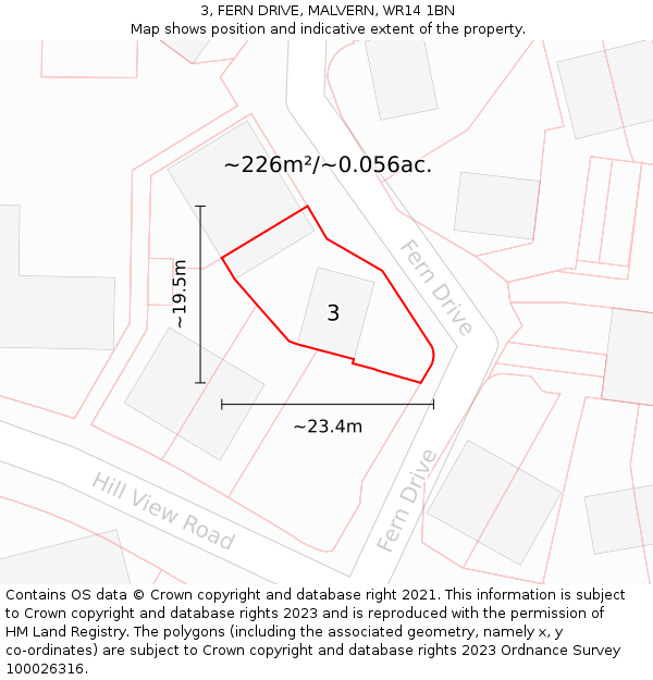 3, FERN DRIVE, MALVERN, WR14 1BN: Plot and title map