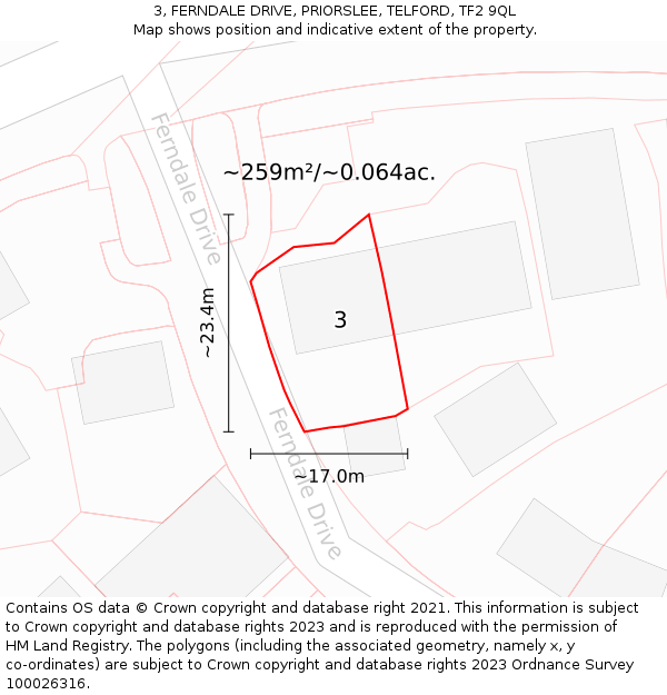 3, FERNDALE DRIVE, PRIORSLEE, TELFORD, TF2 9QL: Plot and title map