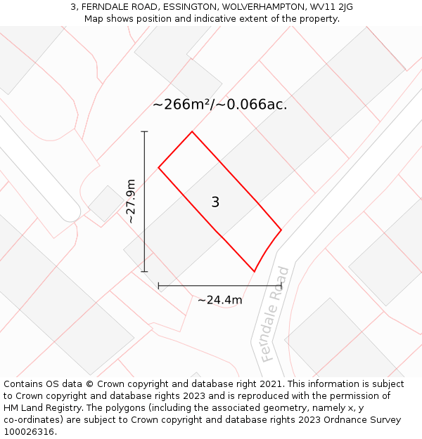 3, FERNDALE ROAD, ESSINGTON, WOLVERHAMPTON, WV11 2JG: Plot and title map