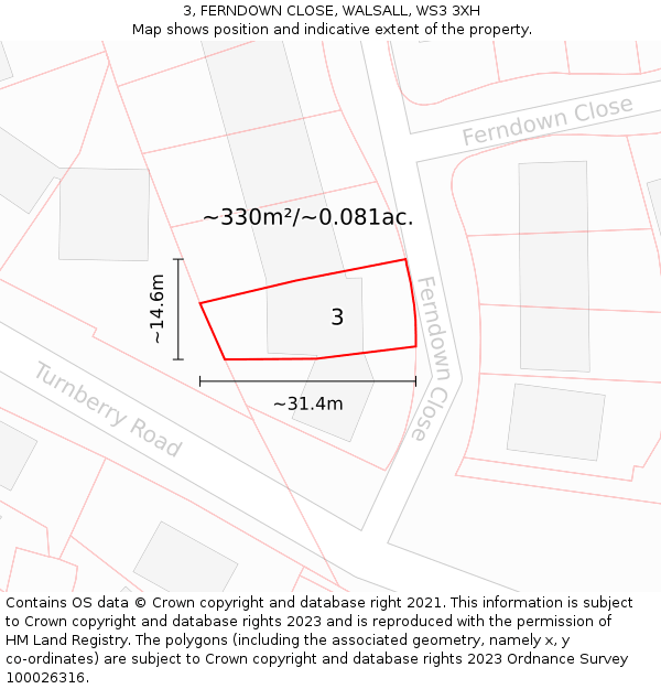 3, FERNDOWN CLOSE, WALSALL, WS3 3XH: Plot and title map