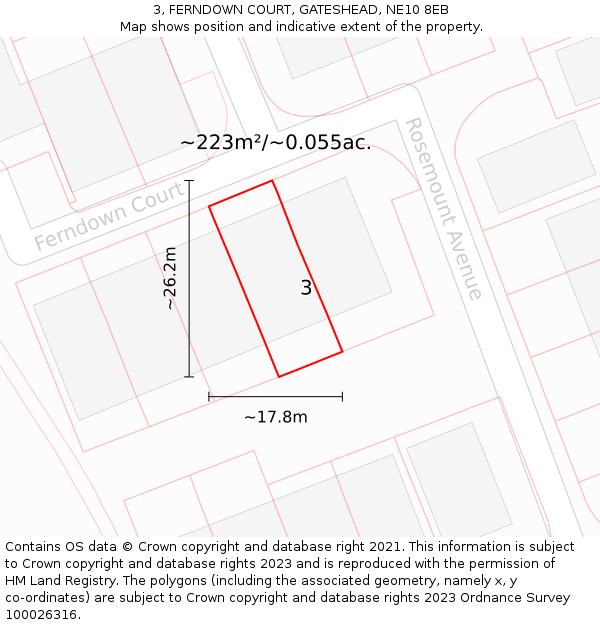 3, FERNDOWN COURT, GATESHEAD, NE10 8EB: Plot and title map