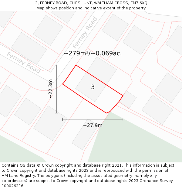 3, FERNEY ROAD, CHESHUNT, WALTHAM CROSS, EN7 6XQ: Plot and title map