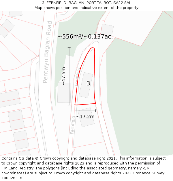 3, FERNFIELD, BAGLAN, PORT TALBOT, SA12 8AL: Plot and title map