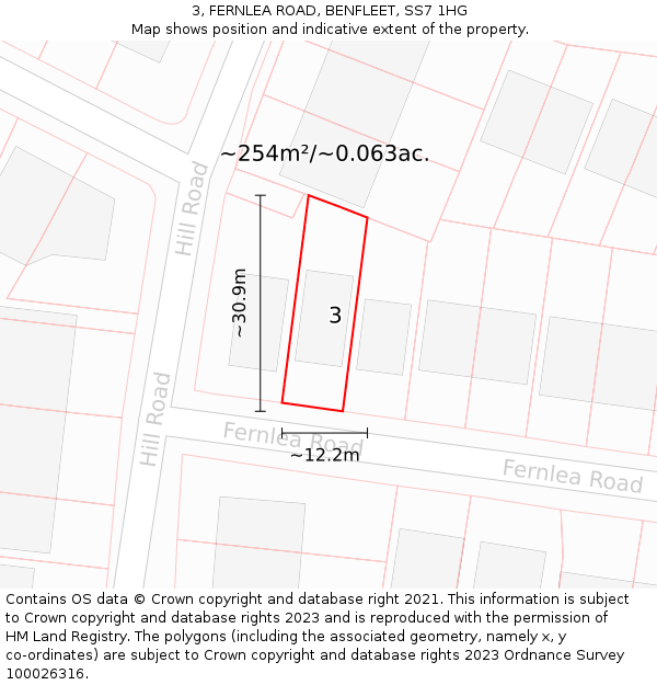 3, FERNLEA ROAD, BENFLEET, SS7 1HG: Plot and title map