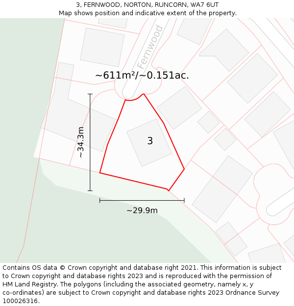 3, FERNWOOD, NORTON, RUNCORN, WA7 6UT: Plot and title map