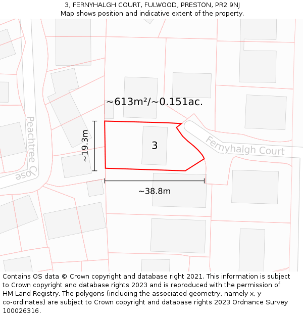 3, FERNYHALGH COURT, FULWOOD, PRESTON, PR2 9NJ: Plot and title map