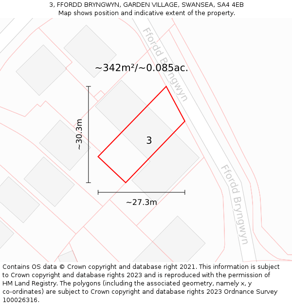 3, FFORDD BRYNGWYN, GARDEN VILLAGE, SWANSEA, SA4 4EB: Plot and title map