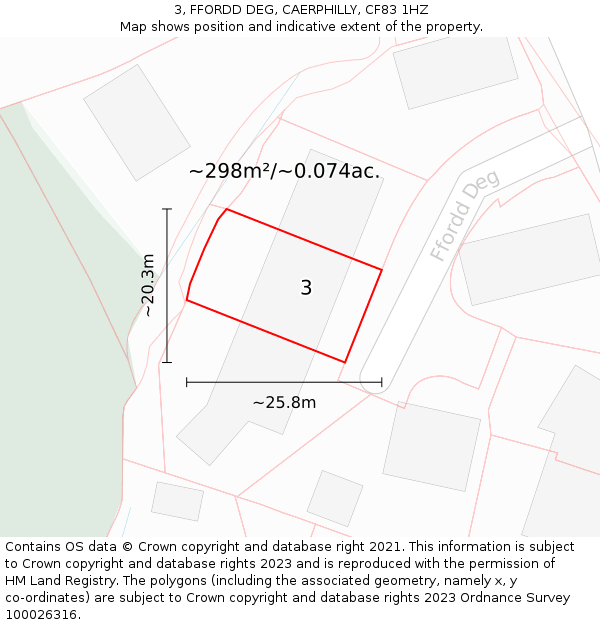 3, FFORDD DEG, CAERPHILLY, CF83 1HZ: Plot and title map