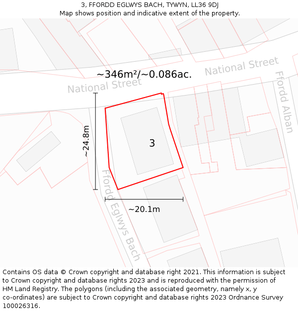 3, FFORDD EGLWYS BACH, TYWYN, LL36 9DJ: Plot and title map