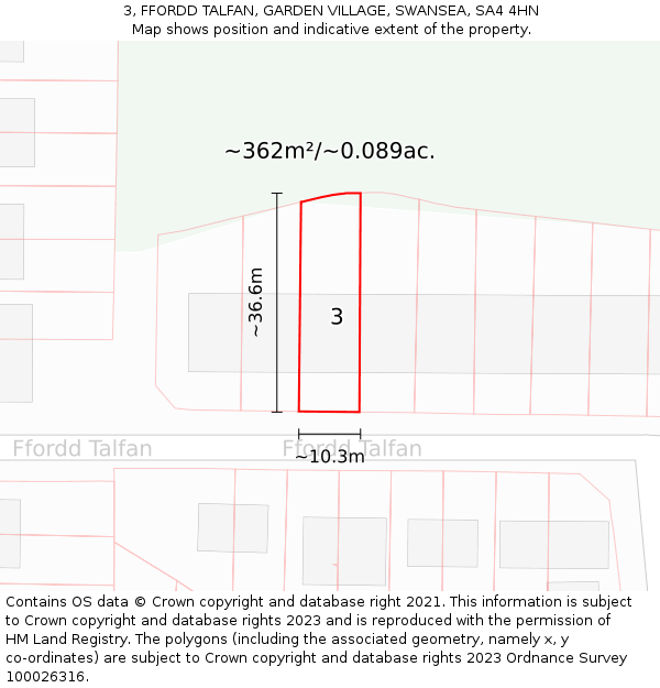 3, FFORDD TALFAN, GARDEN VILLAGE, SWANSEA, SA4 4HN: Plot and title map
